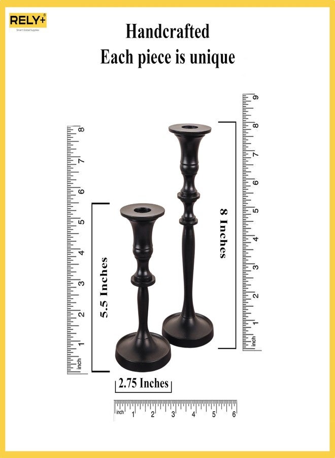 RELY+ Black Matte Metal Candle Holders for Taper Candlestick Set of 2 8" & 5.5" Tall by Rely+ - Decoration for Home Table Centerpiece, Wedding, Parties, Dinners, Christmas, Halloween, Thanksgiving, Easter - Image 3